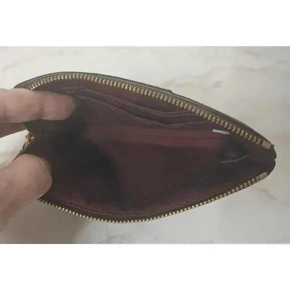 COACH Signature Monogram Dark Brown/Burgundy Corner Zip Wristlet  - EUC - Picture 5 of 5